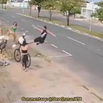Bike thief gets dropped by a kick and punished severely