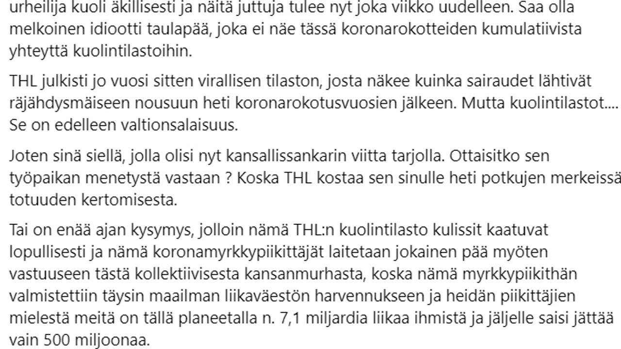 Tämä viesti on nyt tarkoitettu jollekin Suomen THL:n työntekijälle.