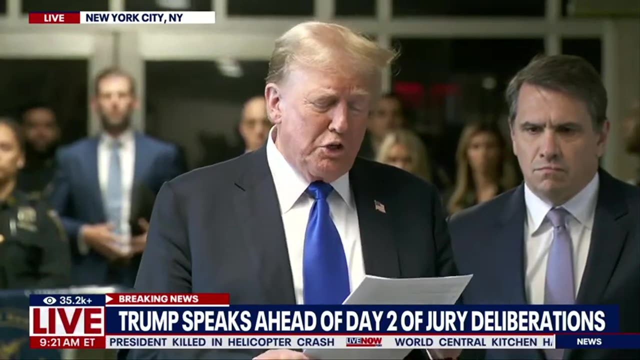 Trump comments before day 2 of jury deliberations in _hush money_ trial _ LiveNOW from FOX