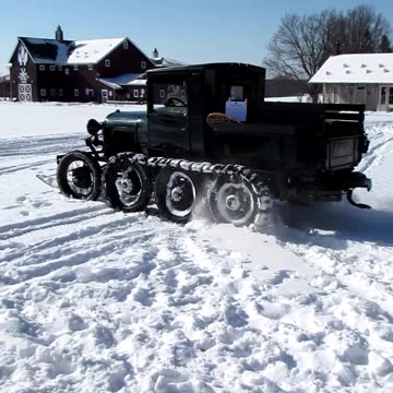 1929 Ford Model A Closed Cab Pickup with Snow Bird Snowmobile Attachment