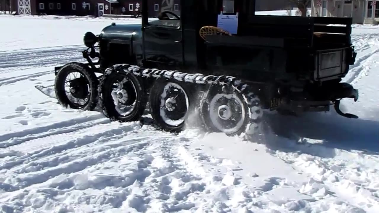 1929 Ford Model A Closed Cab Pickup with Snow Bird Snowmobile Attachment