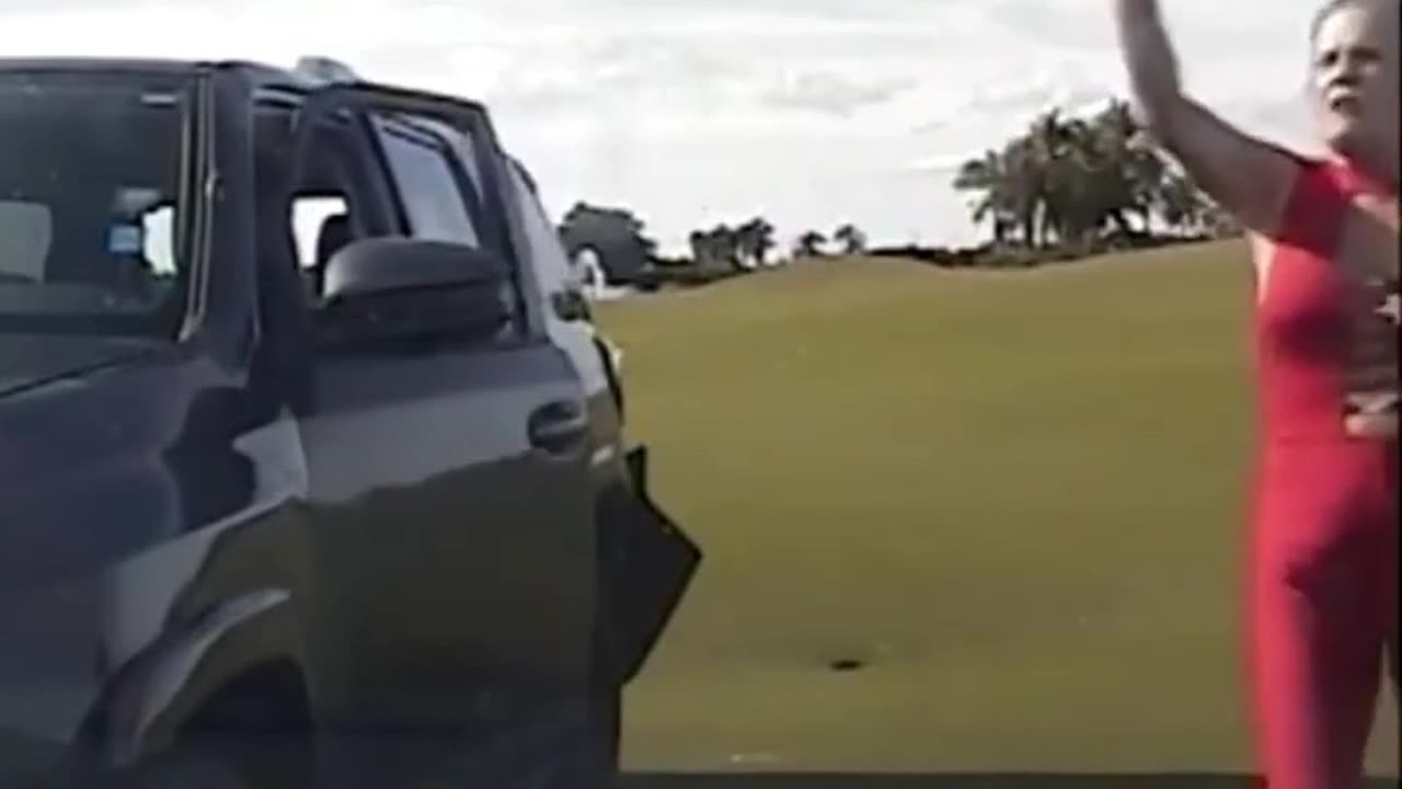 Karen leads a high-speed chase on a golf course.