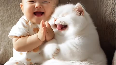 That cute baby and cat laugh😍💕 Who else loves it?#Cute#Laugh #Baby #Giggles#Laughing#Smiles#cat