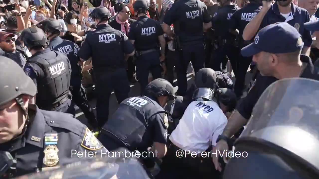 NYPD officer tackles and PUNCHES out of control protester