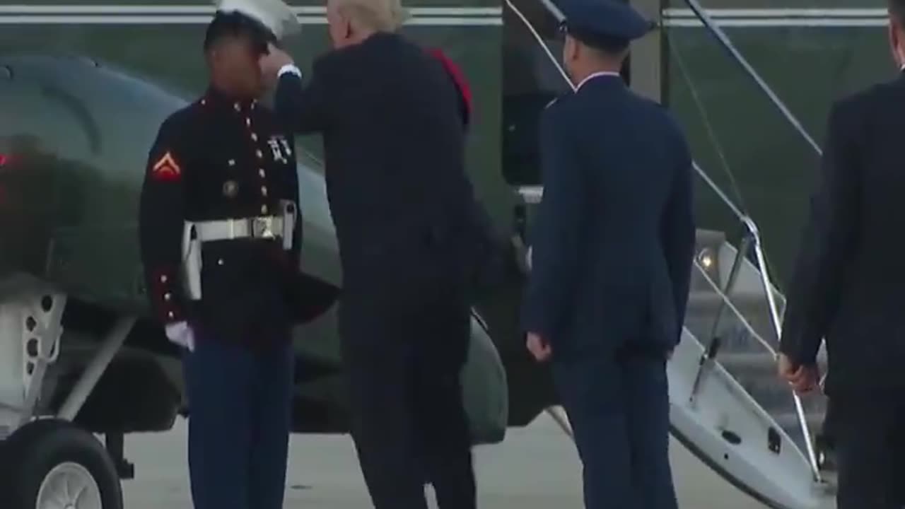 2017 Donald Trump replaces hat on marine