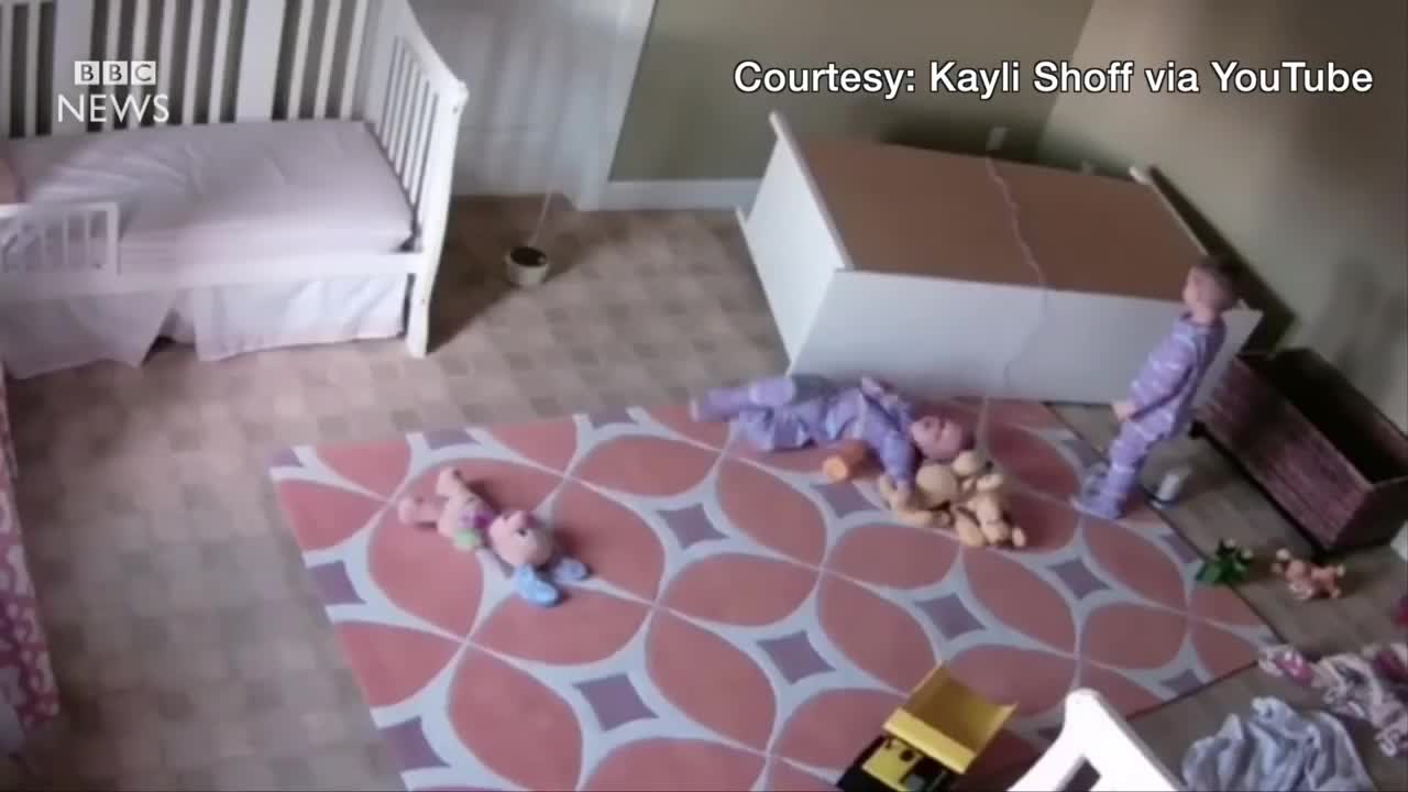 Baby Boy, 2, saves twin from falling furniture in CCTV