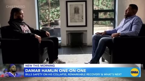 NFL player Damar Hamlin steers clear of the 'heart attack' subject when asked...