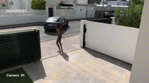 Tesla car auto drives away from owner after auto park