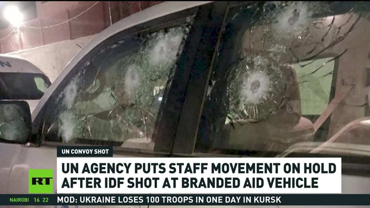 Clearly marked UN humanitarian vehicle struck 10 times by IDF UN secretary general spokesperson.mp4