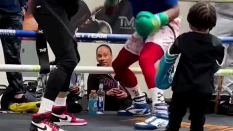 Floyd Mayweather's 2 Year Old Grandson Got Hyped Up After Watching Grandfather’s Work on the Pads