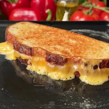 Sheet Pan Roasted Red Pepper Soup with Grilled Cheese Croutons