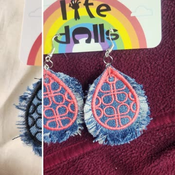 Upcycled Denim Embroidered earrings