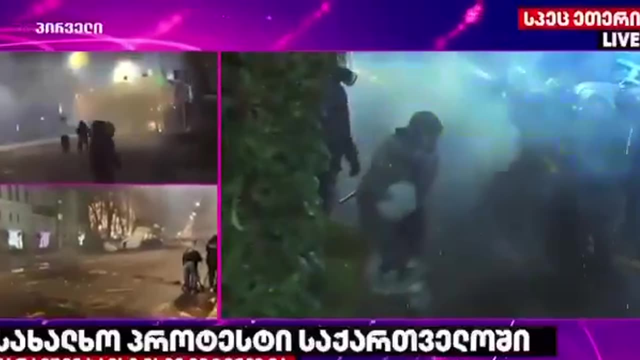 Georgian Riot Policeman Needs to Sit Down for a Few Minutes