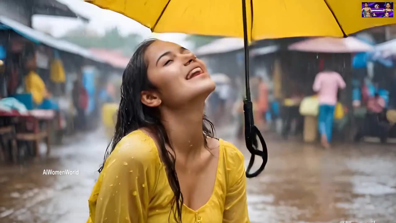 Beautiful Nepali AI Model Girl Bathing In Rain In Market - AI Women World