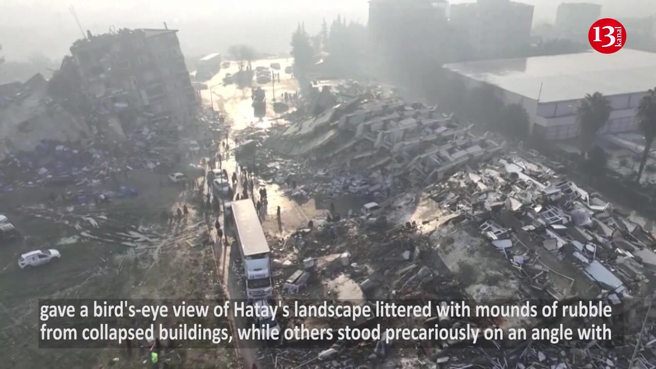 Drone footage show collapsed buildings, massive devastation from Turkey quake