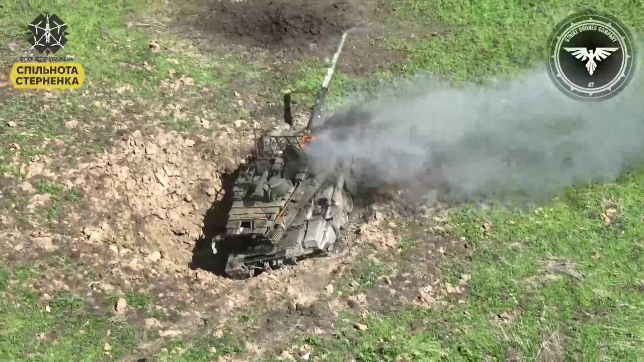 Russian T90 Tank Gets Stuck in a Crater and is Destroyed