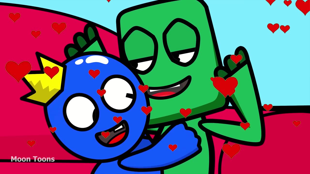 Rainbow Friends Blue x Green Hug in front of Red and Orange _ Blue x Green Rainbow Friends Ship