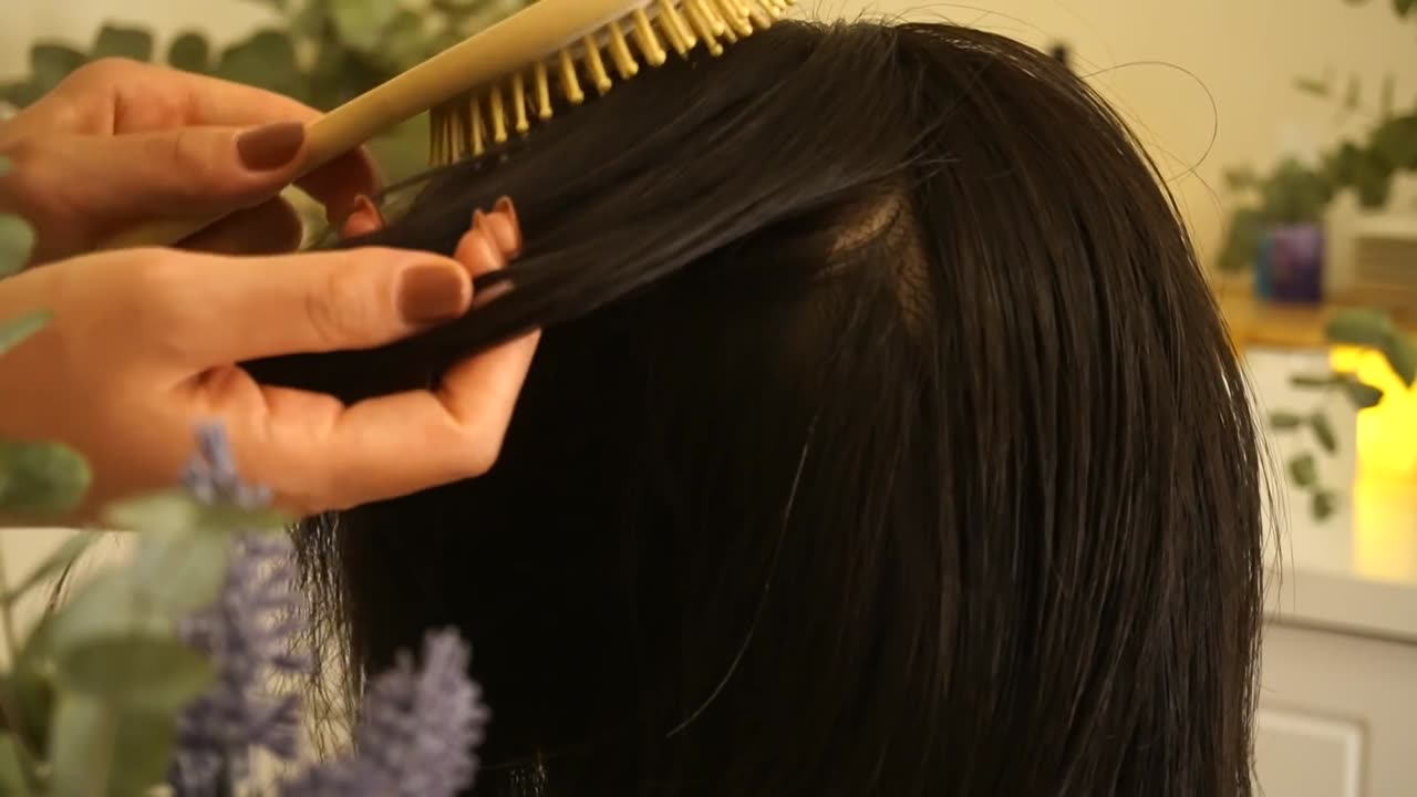 [ASMR] Gently Hair Brushing with three different natural wooden brushes | No Talking