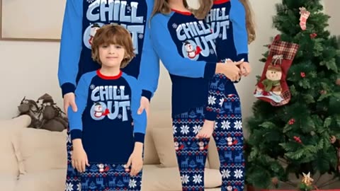 Family Matching Christmas Pajamas Set – Cozy Blue Printed PJs