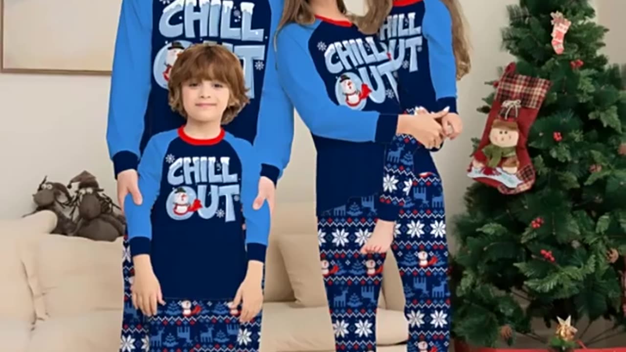 Family Matching Christmas Pajamas Set – Cozy Blue Printed PJs