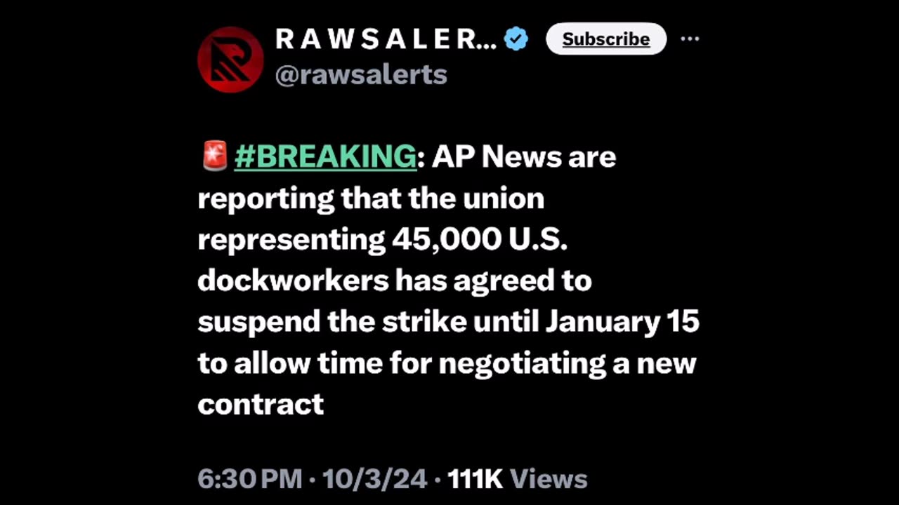 Looks like the port strike has been delayed for now