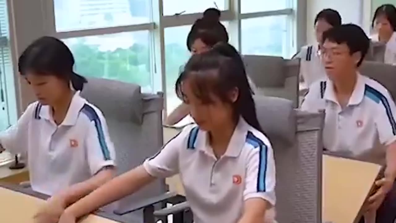 In China, schools are equipped with desks that can be transformed into beds