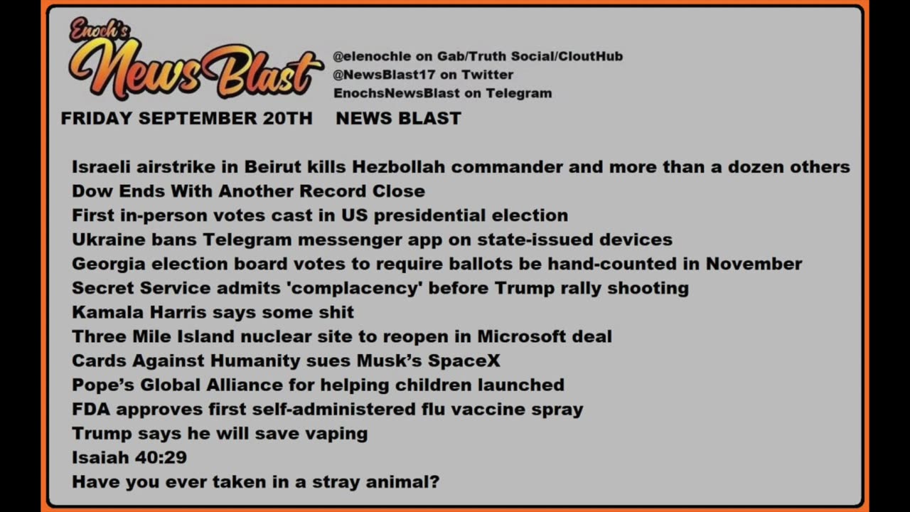 Friday, September 20, 2024 News Blast