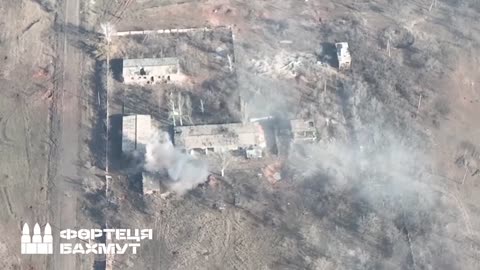 Shelling a Russian Occupied Building Near Bakhmut