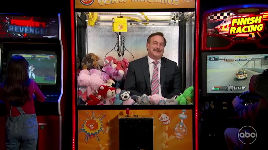 Mike Lindell joins Jimmy Kimmel Live from inside a claw machine.