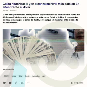 Caída histórica: el yen alcanza su nivel más bajo en 34 años frente al dólar