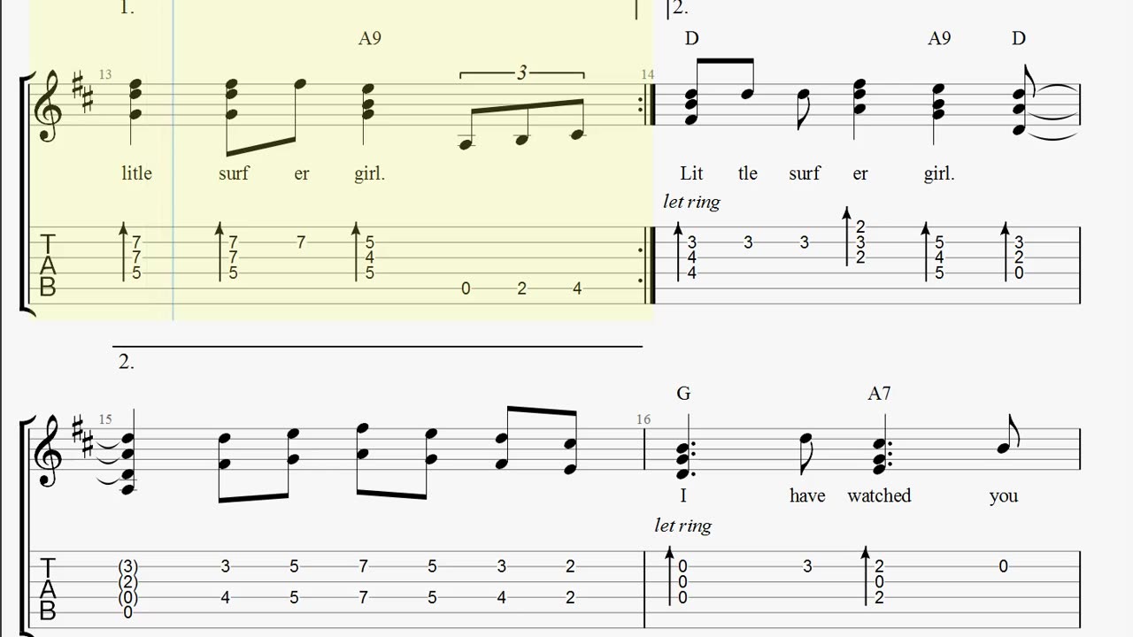 Little Surfer Girl Guitar Tabs