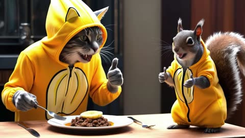 Baby Banana Cat and Mouse Fighting