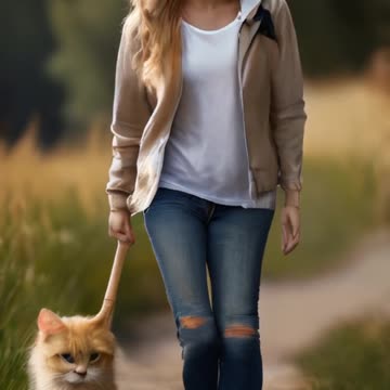 cute cat and girl , ai video animation