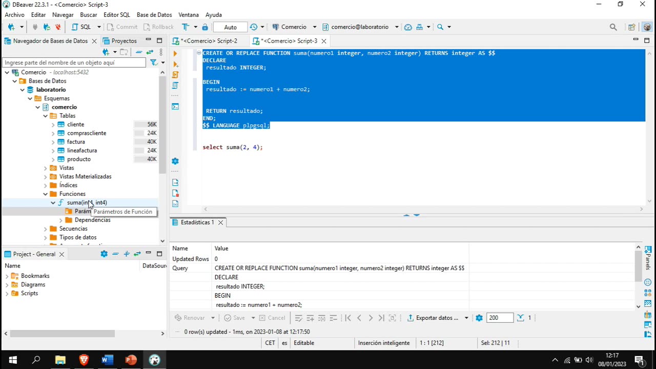 Lenguaje SQL y PostgreSQL parte 21. Procedimientos almacenados, parte 1.