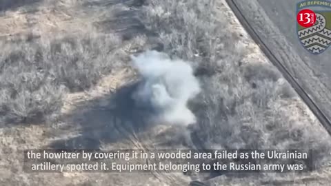 2S1 Gvozdika self-propelled howitzer hidden in the forest by Russians comes under fire