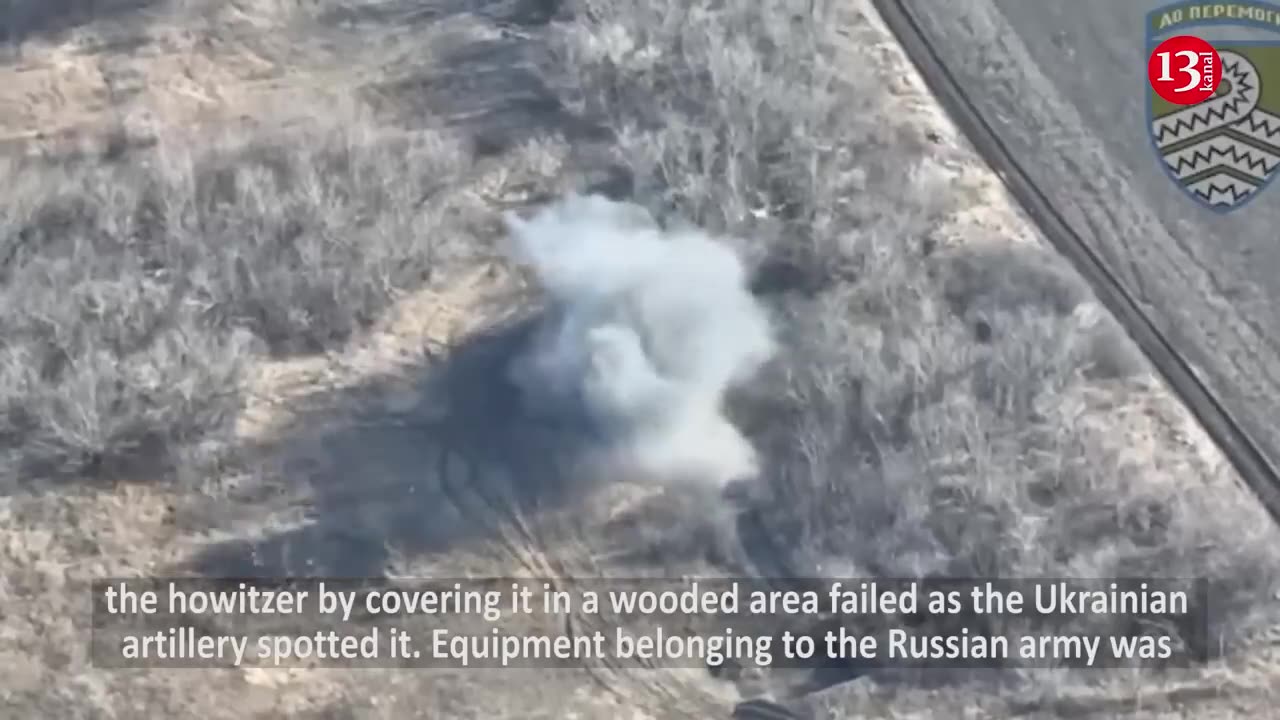 2S1 Gvozdika self-propelled howitzer hidden in the forest by Russians comes under fire