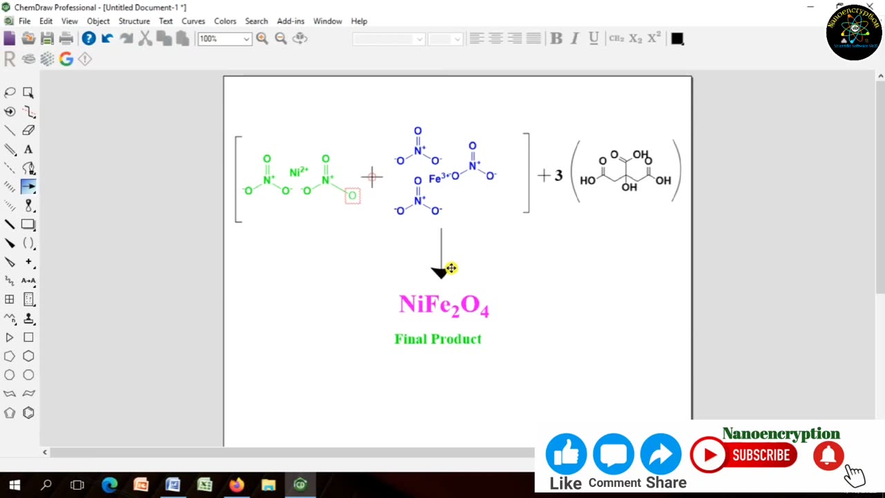 How to draw or design the chemical reaction of NiFe2O4 ferrite using ChemDraw Software