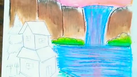 Oil pastel scenery drawing#shorts