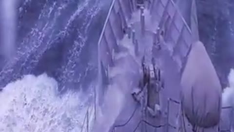 Boat collides with massive wave in the deep sea🌊