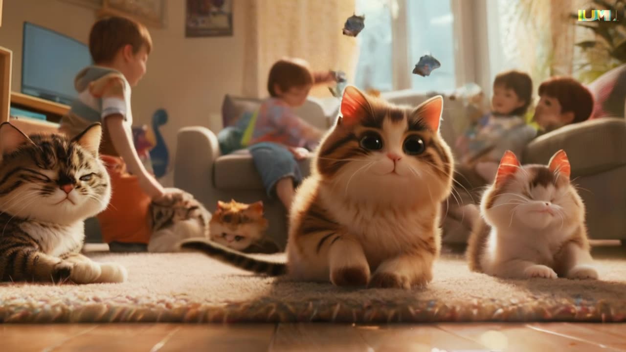 Cats play with kids