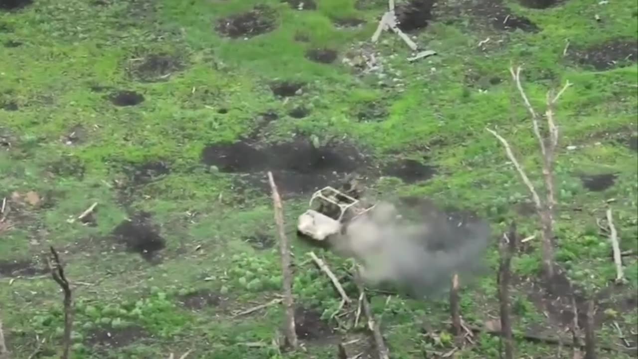 Ukrainian Drone Sets a Russian Golf Cart on Fire