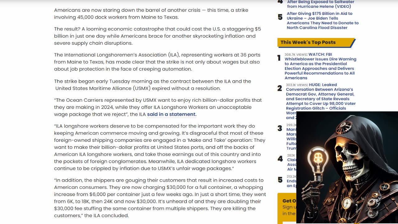 Dock Workers From Maine to Texas Go on Strike...Here come the Robots😒🙄🤡