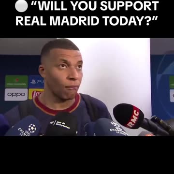 Kylian Mbappé walks away when asked by a journalist if he will support Real Madrid tomorrow.