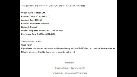 Five Outgoing Calls To Alleged PayPal: 877-283-8441, 2/8/23