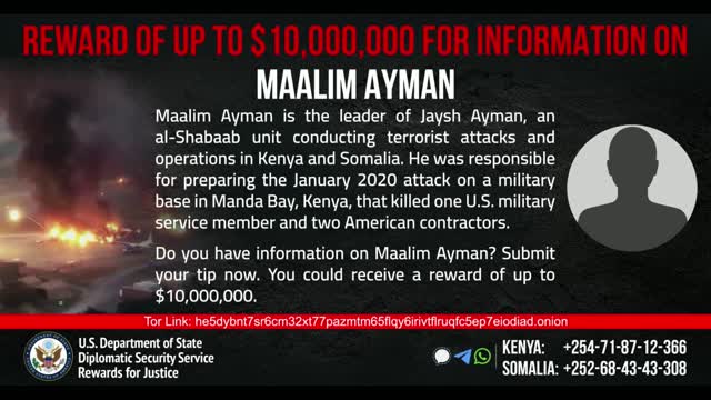 Maalim Ayman - reward of up to $10 million