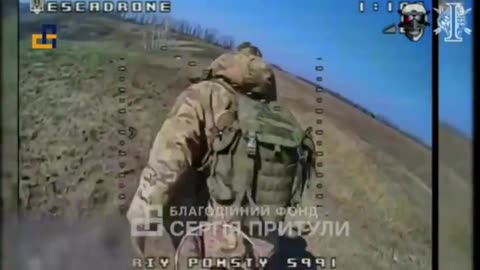 AFU Terra Group FPV drone operator strikes fleeing Russian in the Head