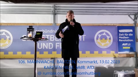 KARSTEN HILSE, MdB, AfD - BAUTZEN, Kornmarkt, 13 02 2023, 106. MAHNWACHE - Bürgermikrofon