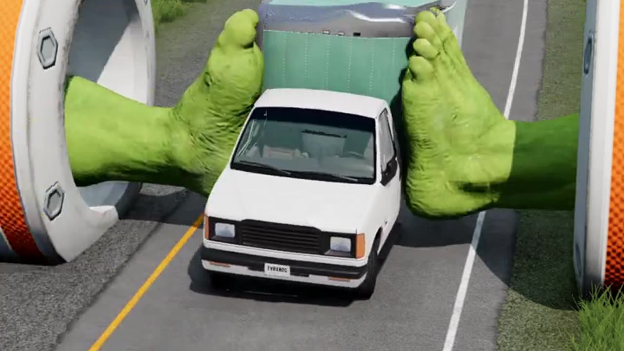 Weird Cars Crossing Go TWO GAINT SLAP Hulk's Foot Bollards in BeamNG