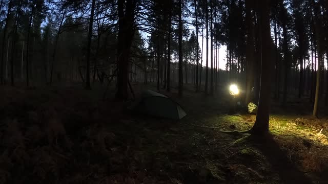 Walking around the camp in a woodland. Nightlapse. GoPro 18th Jan 2023