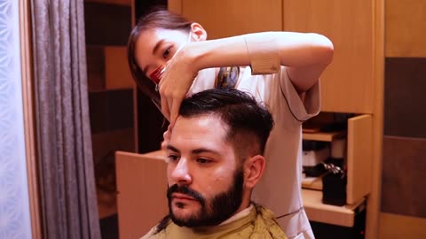 💈ASMR Men's haircuts at a barber shop in a top-quality hotel in Tokyo